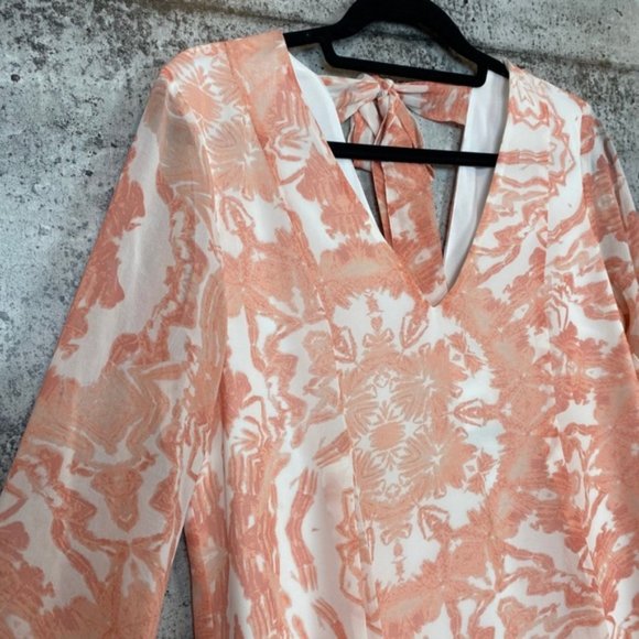 BCBGeneration // Petal Pink Combo Bow Back Printed Long Sleeve Mini Dress - M - Picture 9 of 9